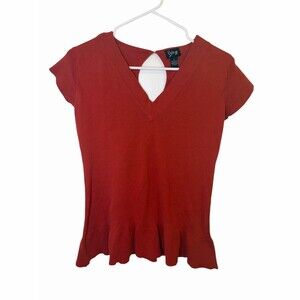 Vintage Love Lola Blouse in Rusty Orange, Peplum V-Neck Cap Sleeve Keyhole Back
